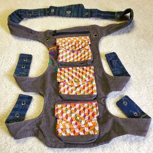 Festival Utility Cargo Belt Bag Thigh Leg Wrap 5 Pockets Guatemalan Fabric